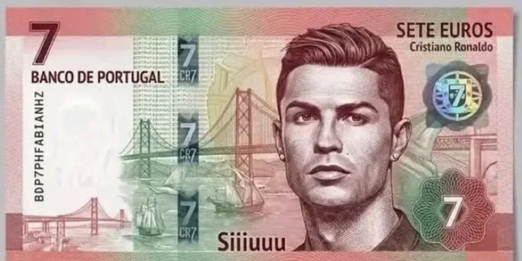 Nota de 7 euros com Cristiano Ronaldo é falsa, alerta Banco de Portugal